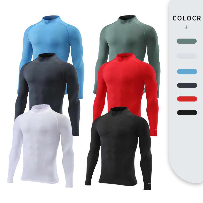Custom Blank High Collar Men Gym Sports Compression Under Base Layer Tops Long Sleeve Quick Dry Shirt
