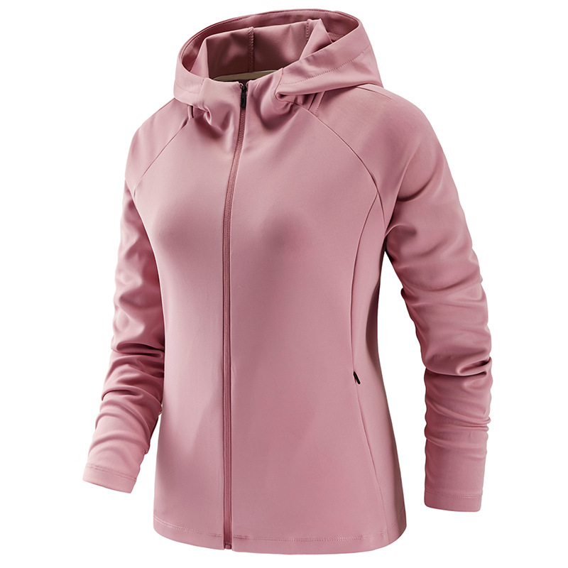 Custom With Logo Polyester Spandex 280 Grams Women Jackets Full Zip Up Hooded Sportswear OEM Plain training wear