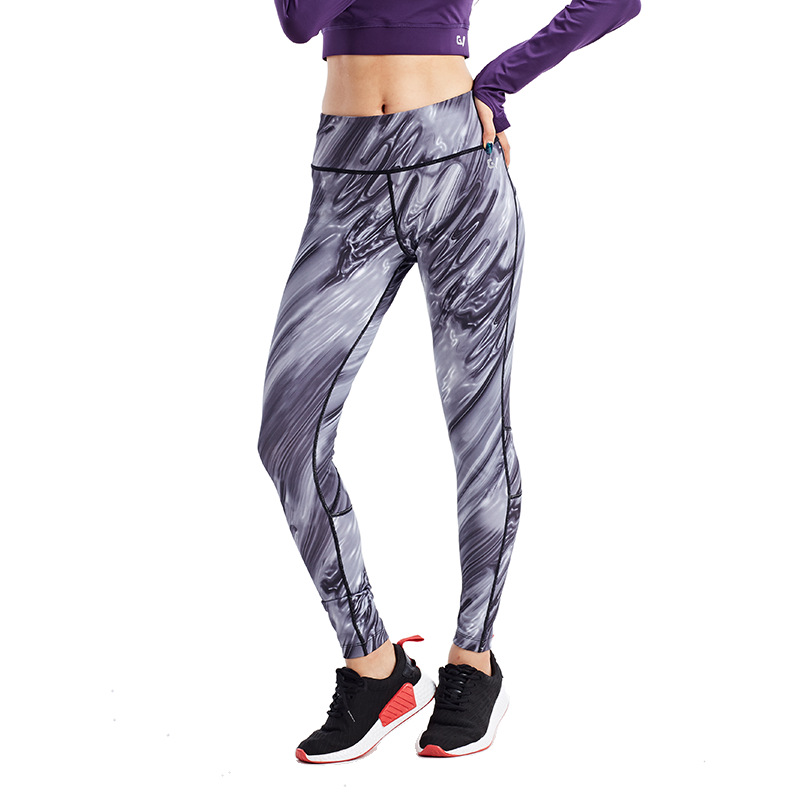 Explosive ODM OEM Tie-dye tight sports fitness pants sanding nude high-waisted hip-lifting sports yoga pants for women