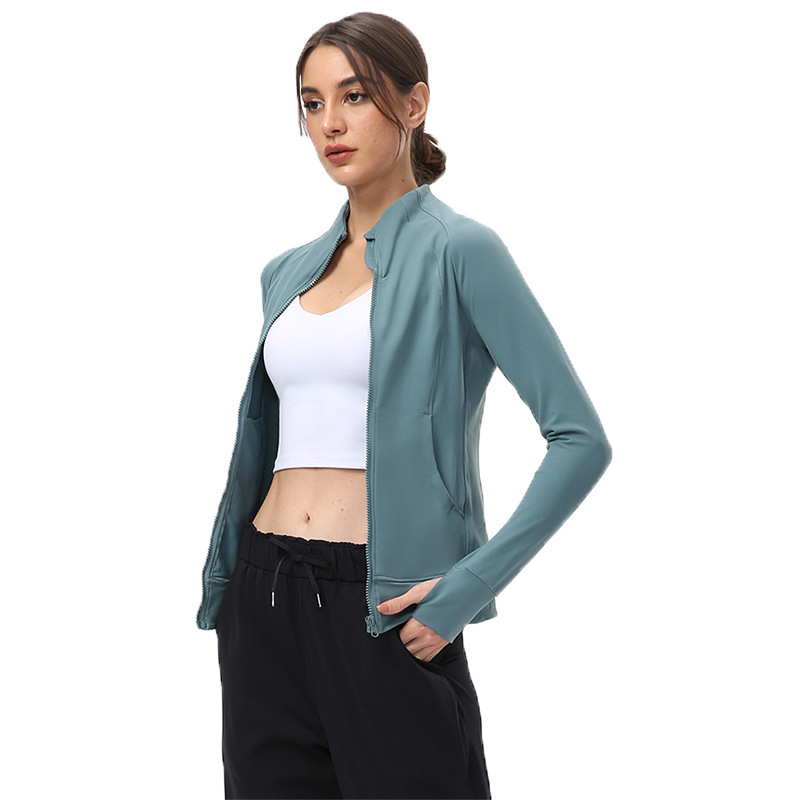 New Ladies Yoga Jacket Moisture Absorption Sweat Tight Stand-up Collar Zipper Quick Dry Women Fitness Training Coat